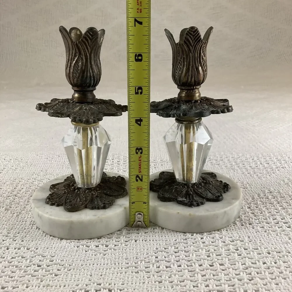 Marble Candlestick Holders Bronze A.B. Moulds Intricate Floral Pair 7